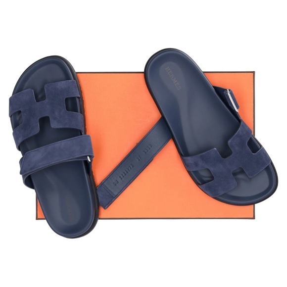 BNIB Hermes Chypre Sandals Women 37 Suede blue Celeste Navy Full Set - Picture 2 of 8